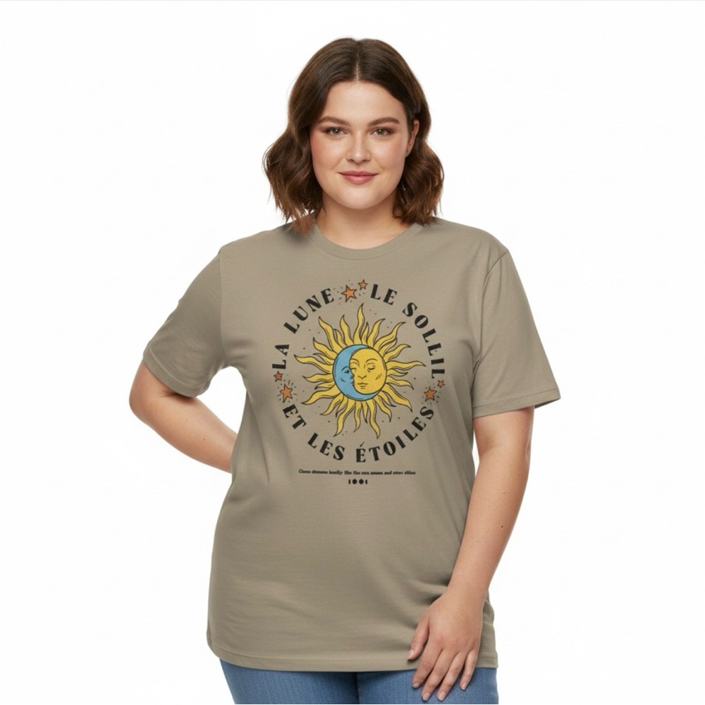 Graphic Sun and Moon Beige T-Shirt